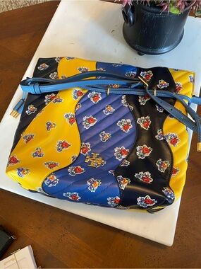 Tory Burch Patchwork Floral Leather Shoulder Bag - Yellow/Blue/Navy like New